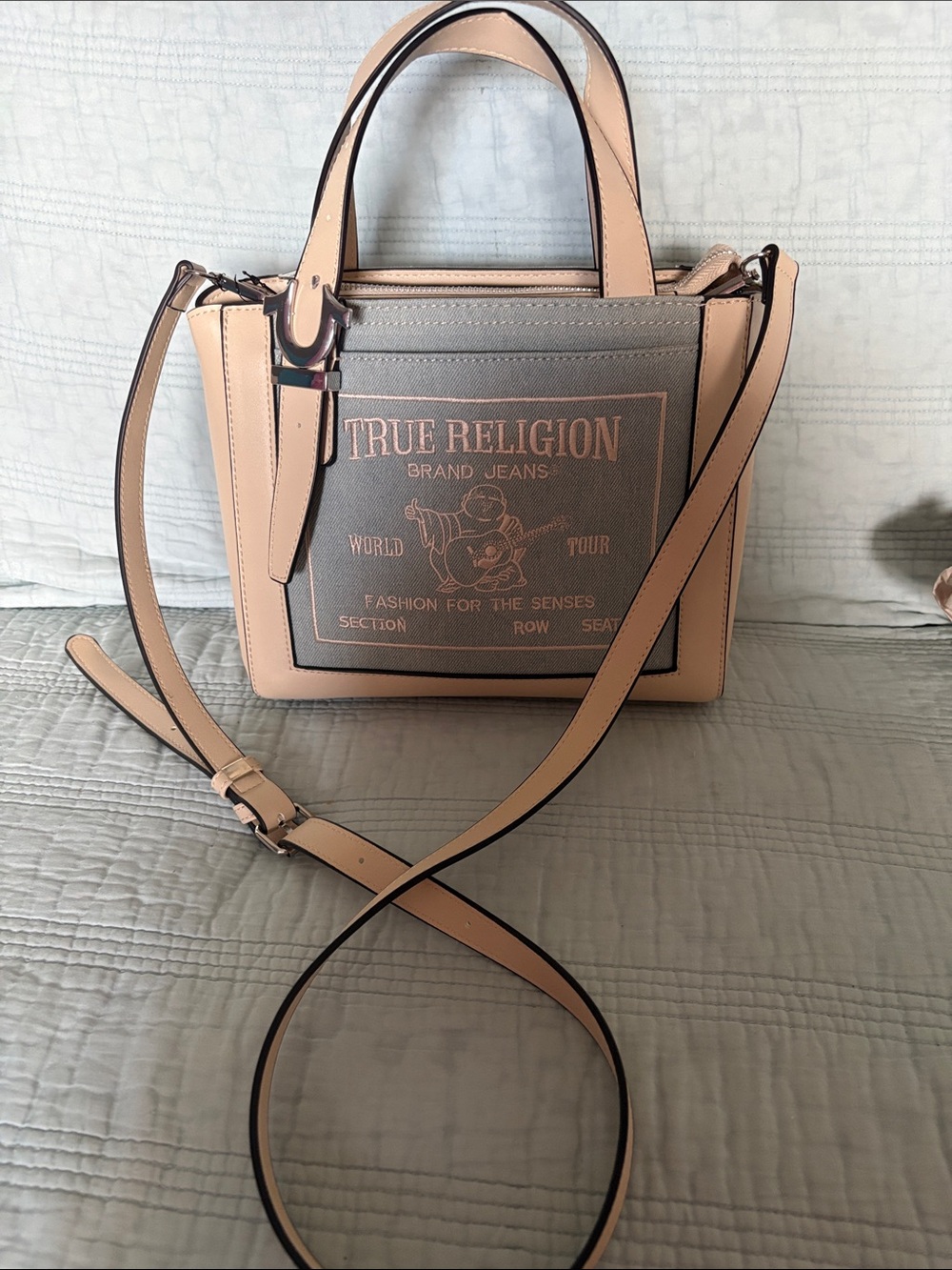 True Religion Peach & Gray Logo Mini Satchel